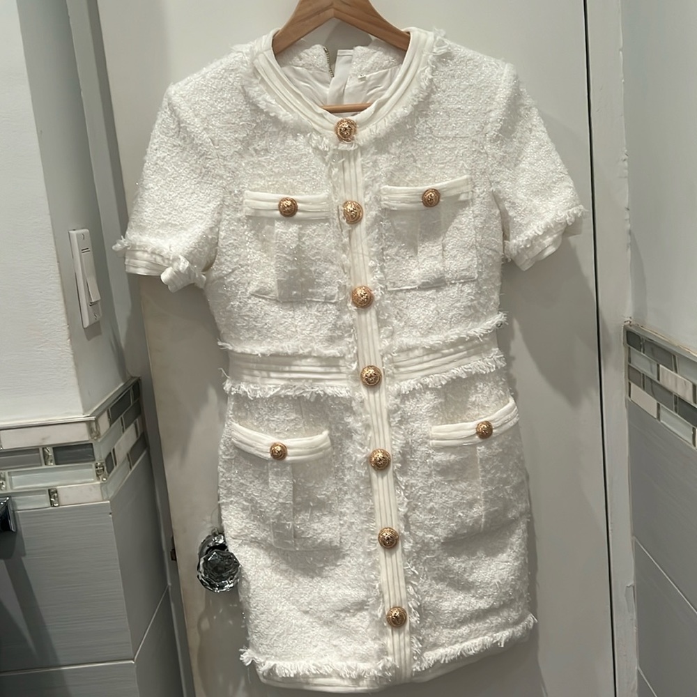 Sierra Darien tweed dress off white
